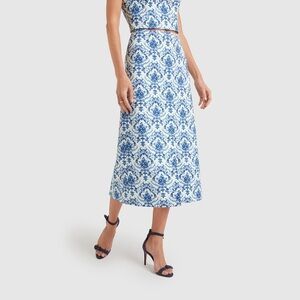 Goop Label white and blue print skirt